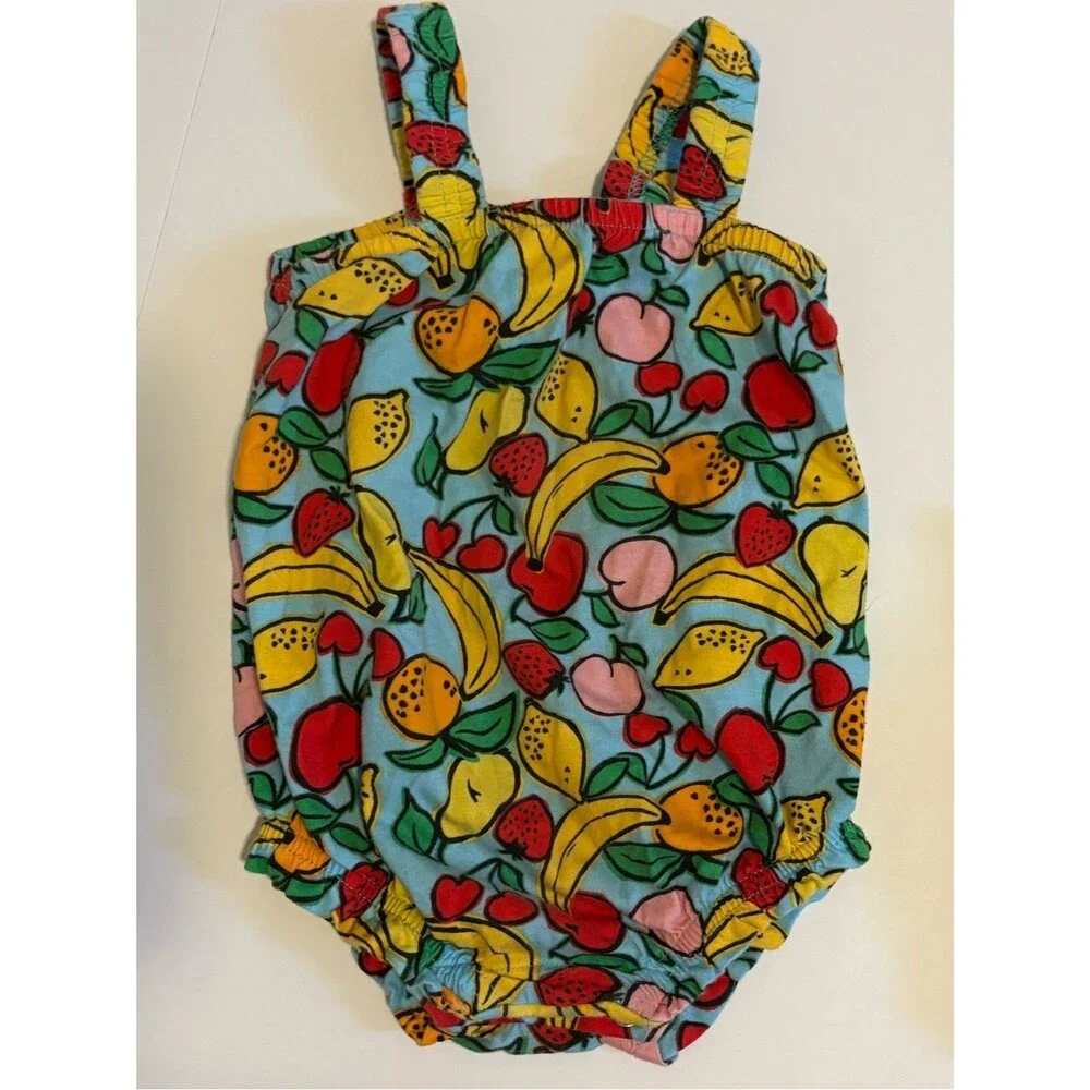 Old Navy Baby Girls Summer Bubdle Multicolor Fruit & Stripe Romper Set 6-12Month